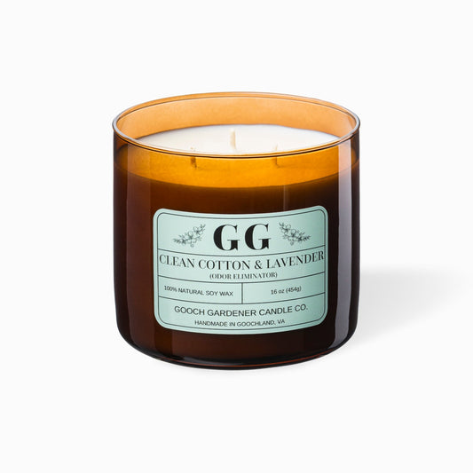 Candle with a label on a white background