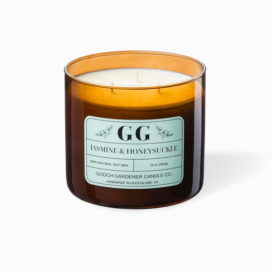 Candle with a label on a white background