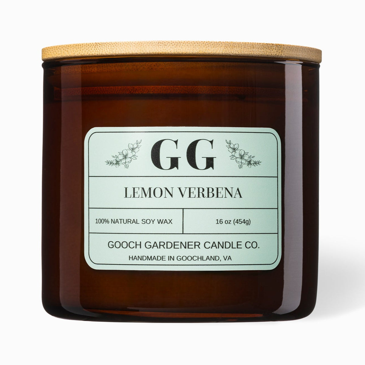 Brown candle with a wooden lid and label on a white background