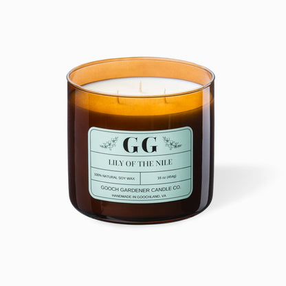 Candle with a label on a white background