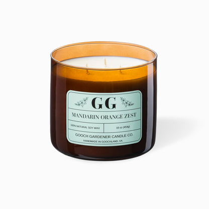 Candle with a label on a white background
