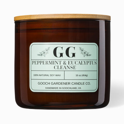 Gooch & Gardener candle with a wooden lid on a white background