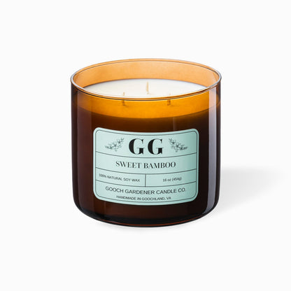 Candle with a label on a white background