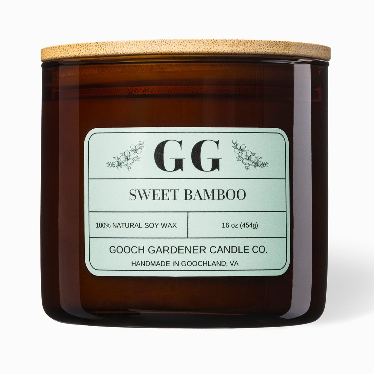 Gooch Gardener Candle Co. candle with a label on a white background